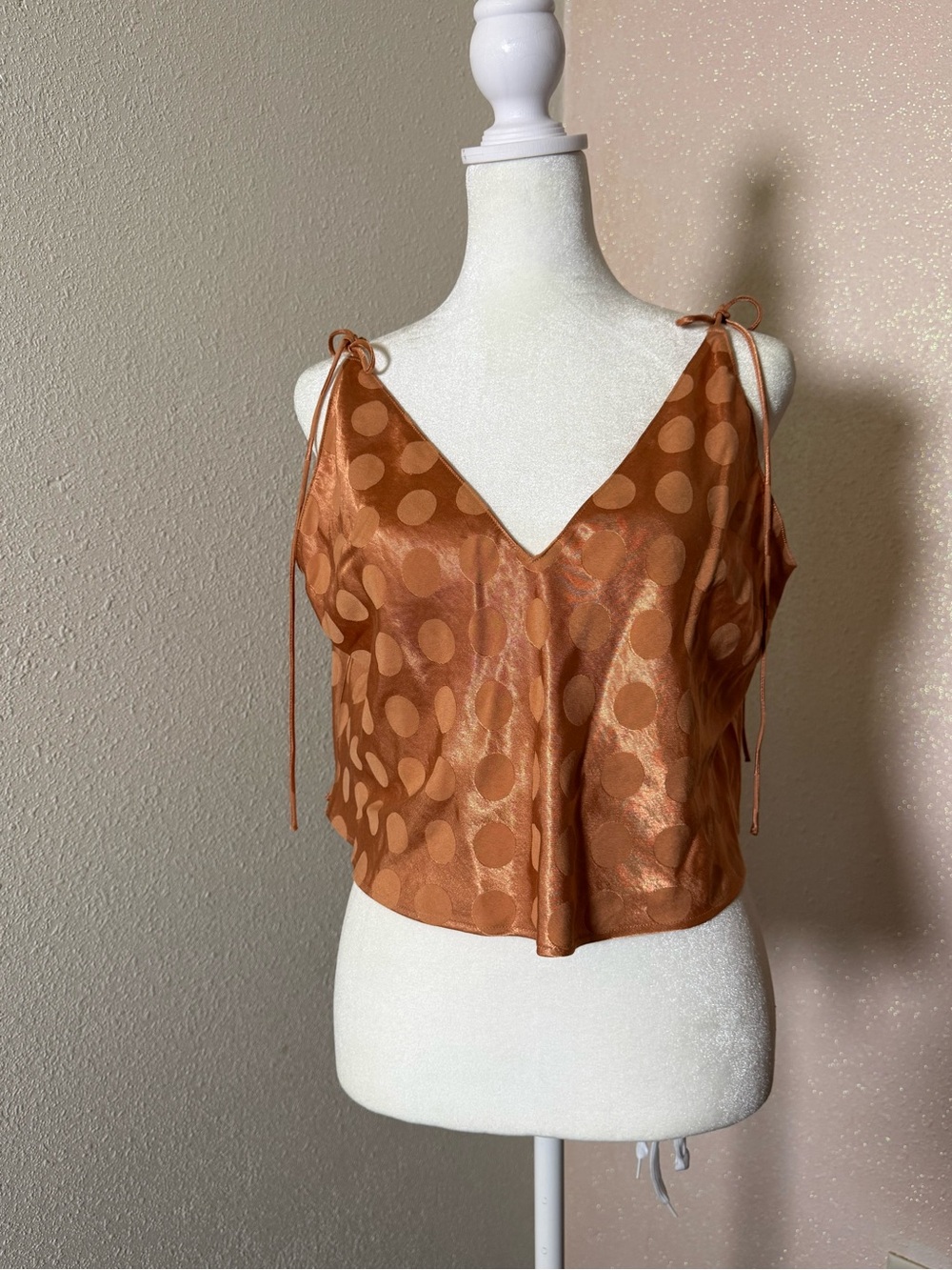 Victoria's Secret Copper Polka Dot Satin Tie-Shoulder Cami